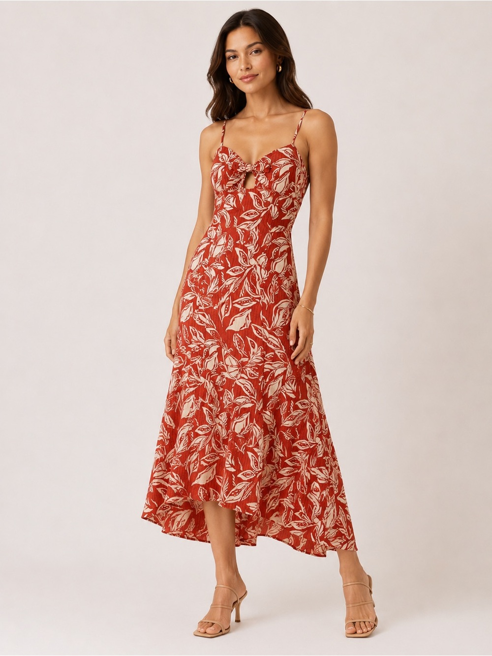 Mango Rust and cream Leaf Maxi Dress